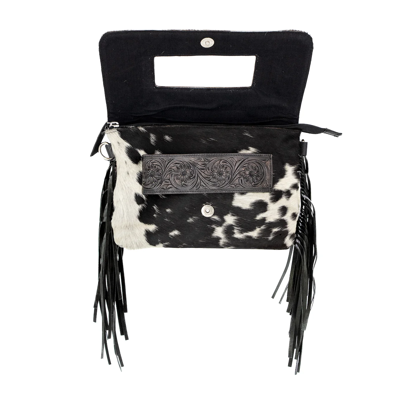 Hide Away Bag- Black and White Cross Body Cuff Clutch - Image 3