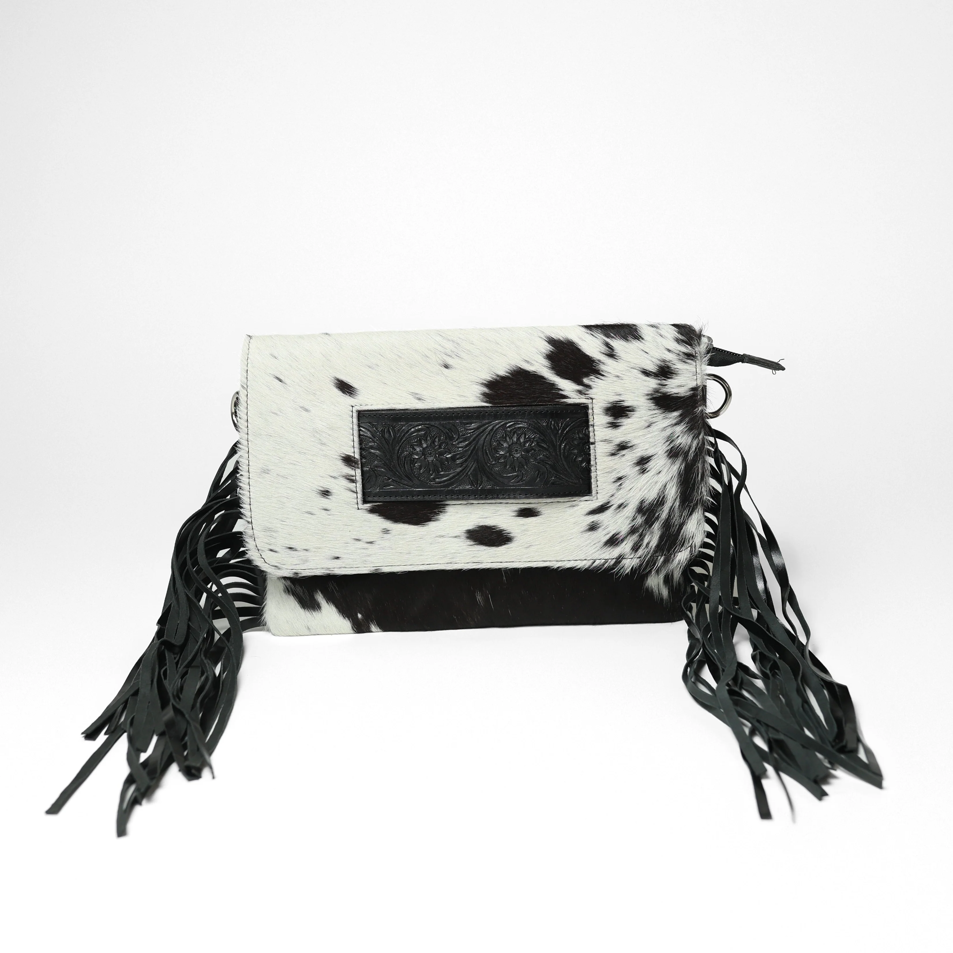 Hide Away Bag- Black and White Cross Body Cuff Clutch - Image 4